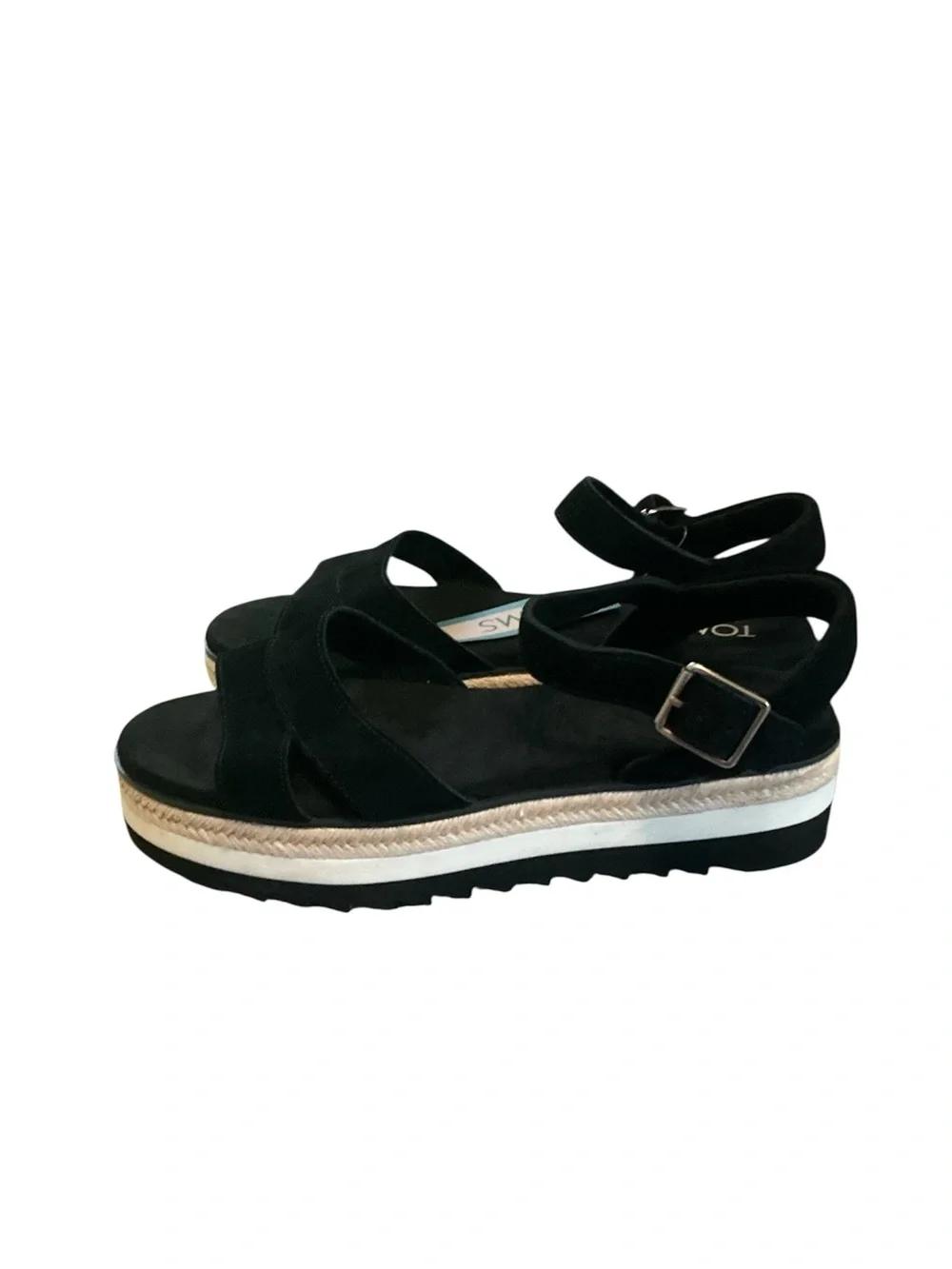 NWT TOMS Black Suede Platform Espadrille Sandals Size 9